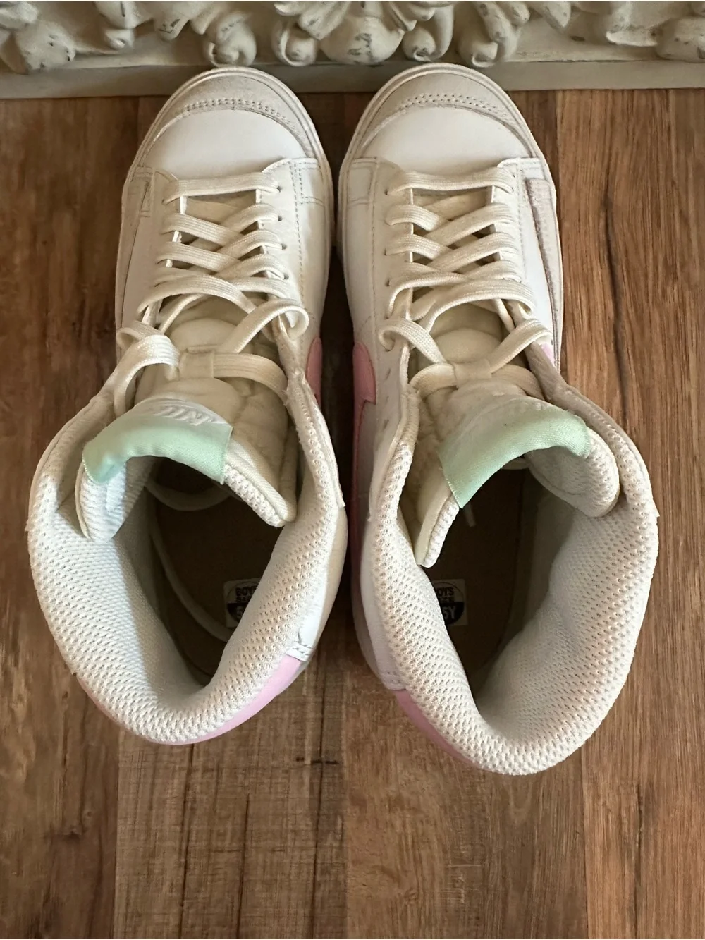Nike Cream High-Top Sneakers with Pink & Mint Accents 5.5 big kids